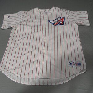 VINTAGE RARE MAJESTIC ANAHEIM ANGELS PINSTRIPE BASEBALL JERSEY IN SIZE L